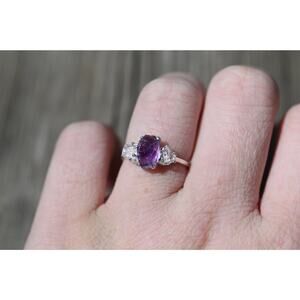 Amethyst and rose quartz sterling silver ring size 3 4 5 6 7 8 9 10 11 12 13